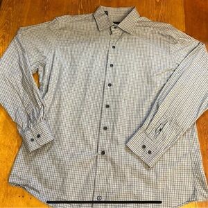 David Donahue Mens Fusion Shirt Gray Blue Plaid Button Down Long Sleeve 17.5 XL